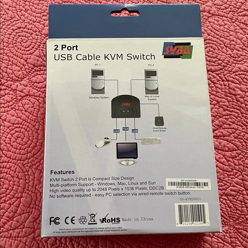 NWT Syba 2 Port USB Cable KVM Switch NIB unused